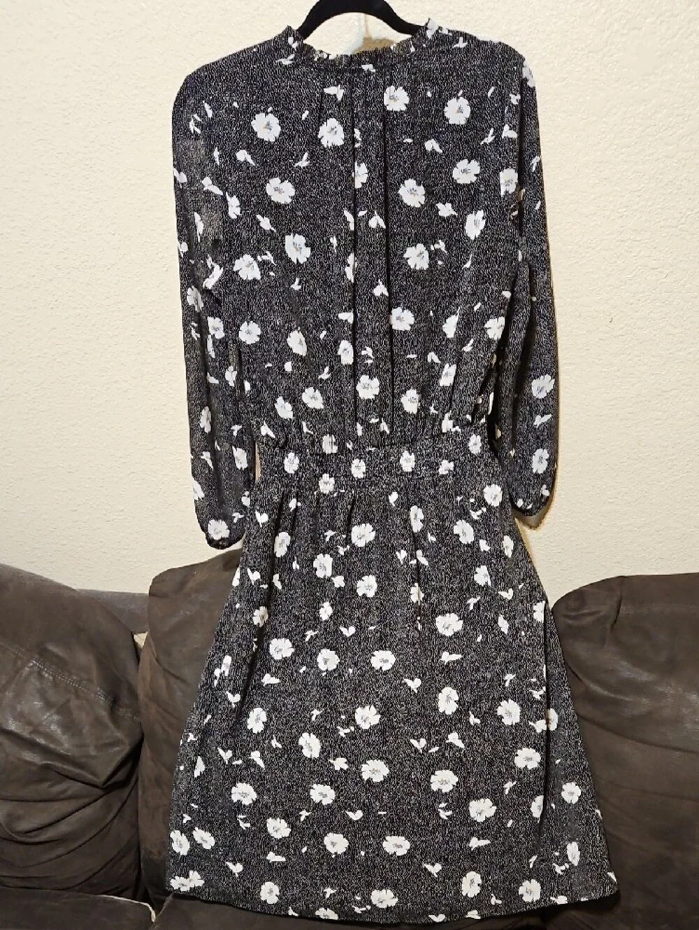 J. Crew Black Floral Tie-Neck Long Sleeve Dress